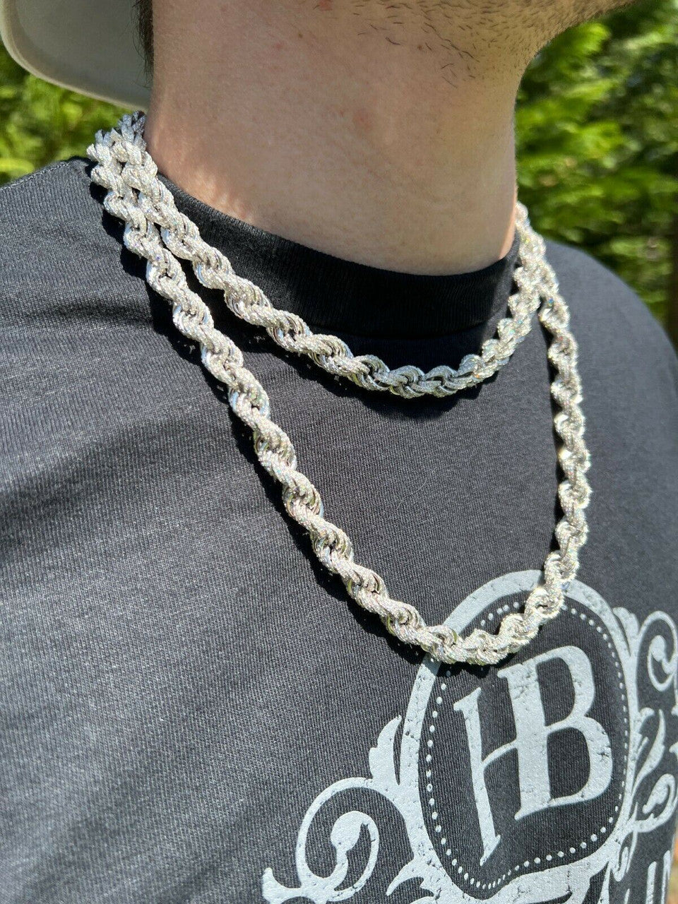 HarlemBling Real MOISSANITE Iced Silver Mens Hip Hop Rope Chain 9mm Thick Pass Diamond Test