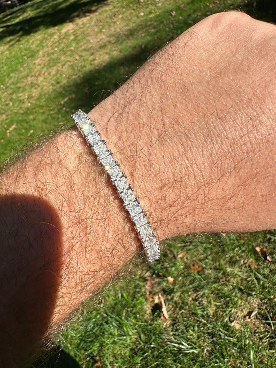 HarlemBling REAL MOISSANITE Iced Square Princess Cut Tennis Bracelet 925 Silver 3-5mm 6-8.5"