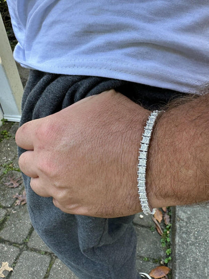 HarlemBling REAL MOISSANITE Iced Square Princess Cut Tennis Bracelet 925 Silver 3-5mm 6-8.5"