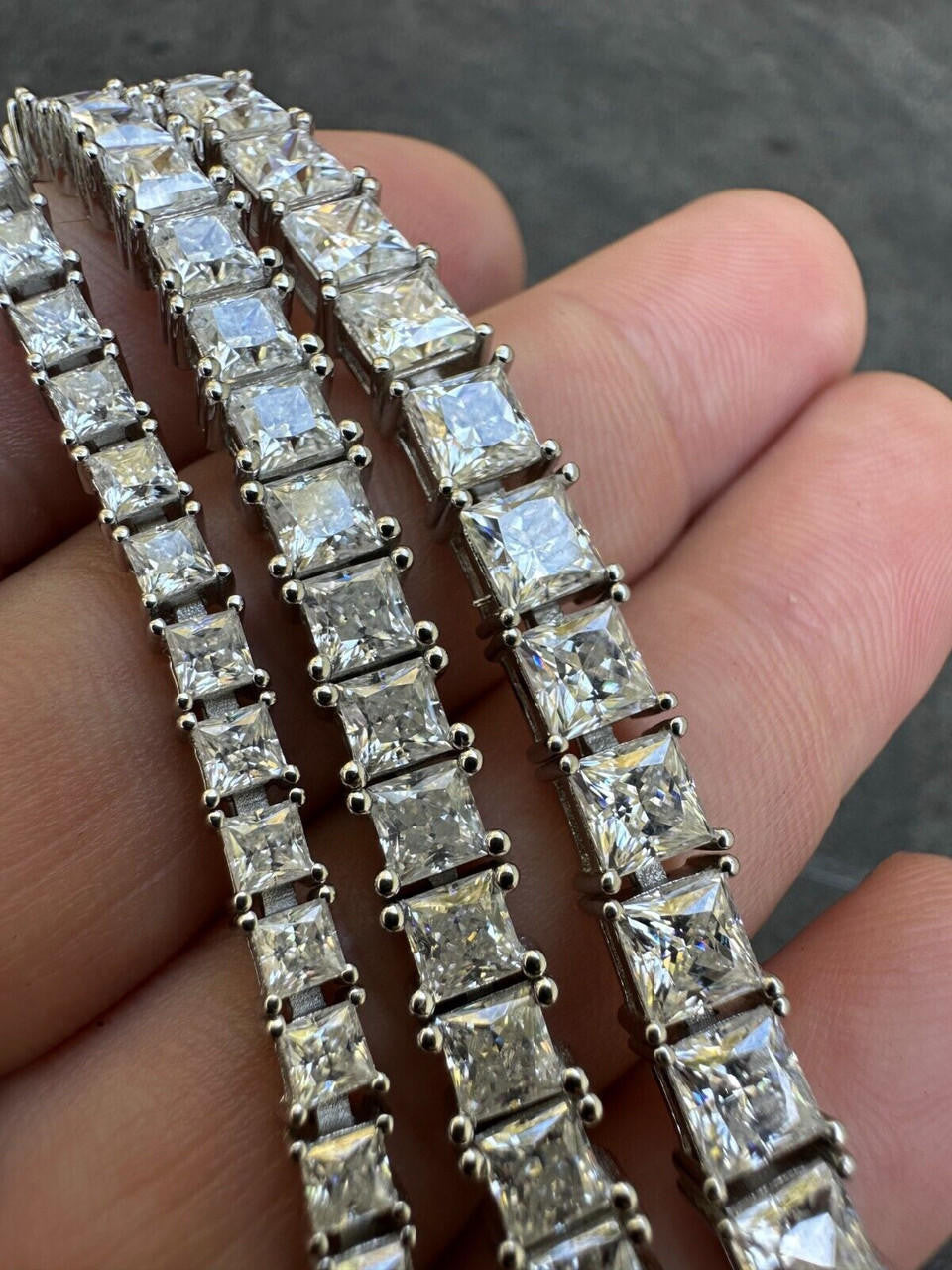 HarlemBling REAL MOISSANITE Iced Square Princess Cut Tennis Bracelet 925 Silver 3-5mm 6-8.5"