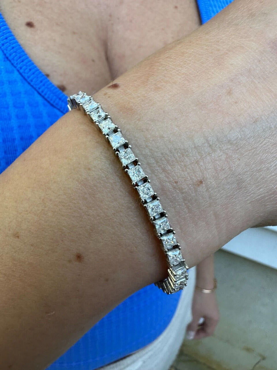 HarlemBling REAL MOISSANITE Iced Square Princess Cut Tennis Bracelet 925 Silver 3-5mm 6-8.5"