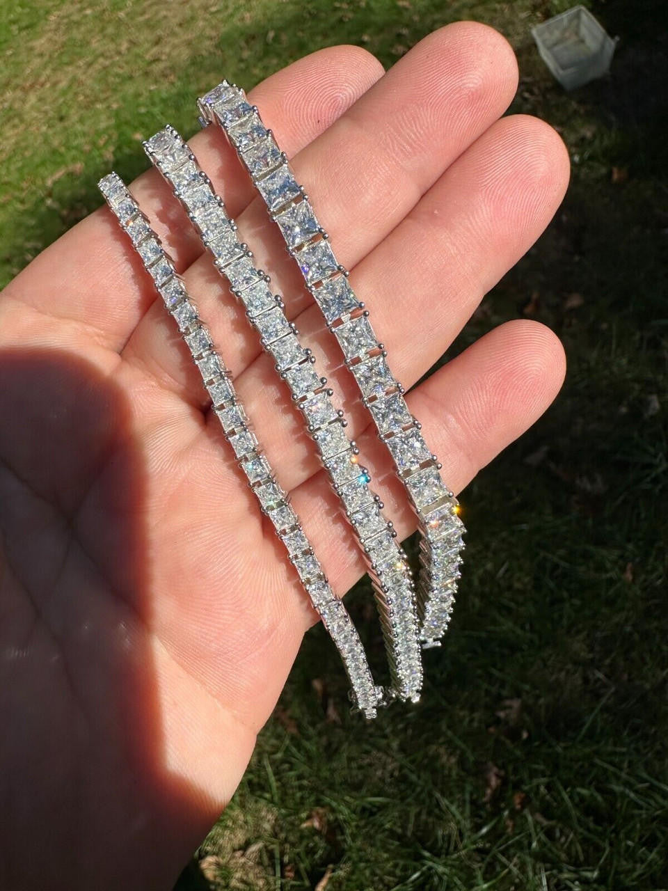 HarlemBling REAL MOISSANITE Iced Square Princess Cut Tennis Bracelet 925 Silver 3-5mm 6-8.5"