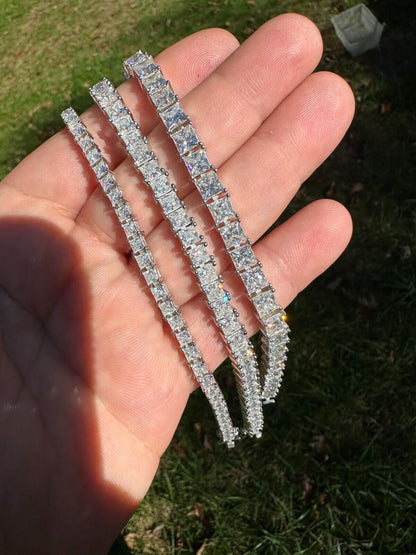 HarlemBling REAL MOISSANITE Iced Square Princess Cut Tennis Bracelet 925 Silver 3-5mm 6-8.5"