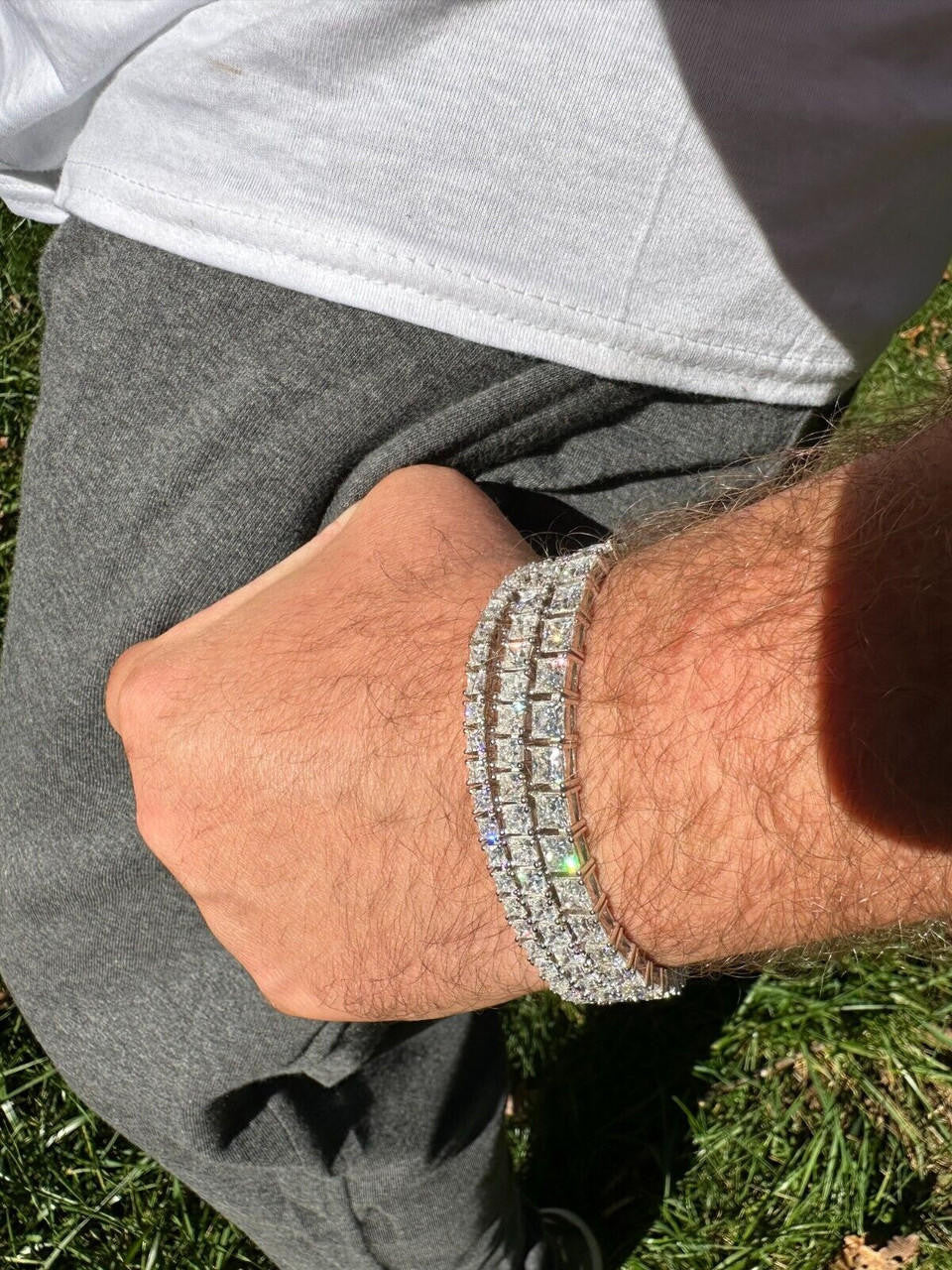 HarlemBling REAL MOISSANITE Iced Square Princess Cut Tennis Bracelet 925 Silver 3-5mm 6-8.5"