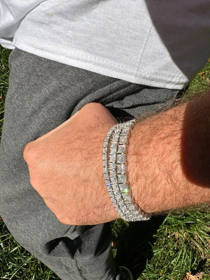 HarlemBling REAL MOISSANITE Iced Square Princess Cut Tennis Bracelet 925 Silver 3-5mm 6-8.5"