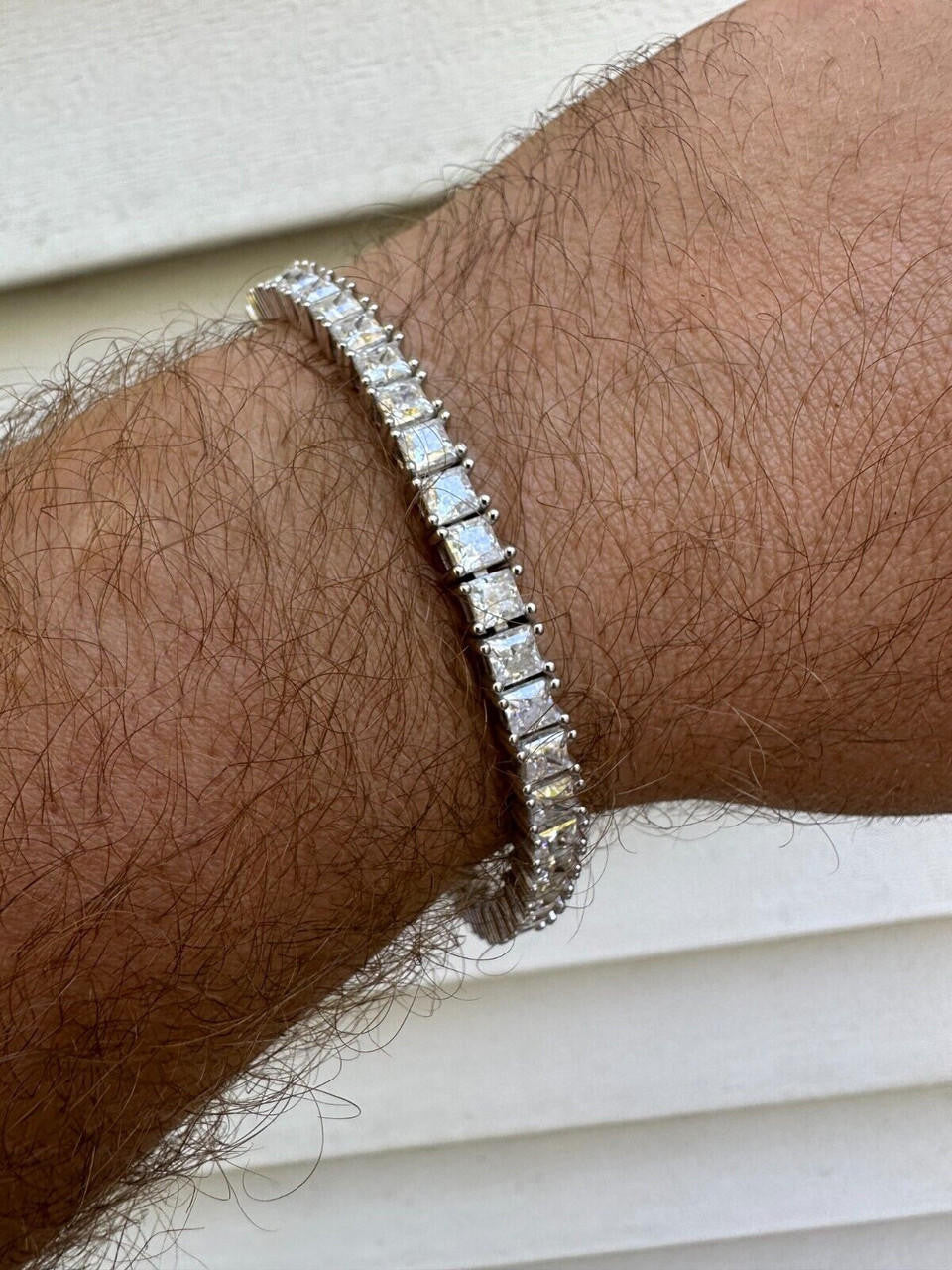 HarlemBling REAL MOISSANITE Iced Square Princess Cut Tennis Bracelet 925 Silver 3-5mm 6-8.5"