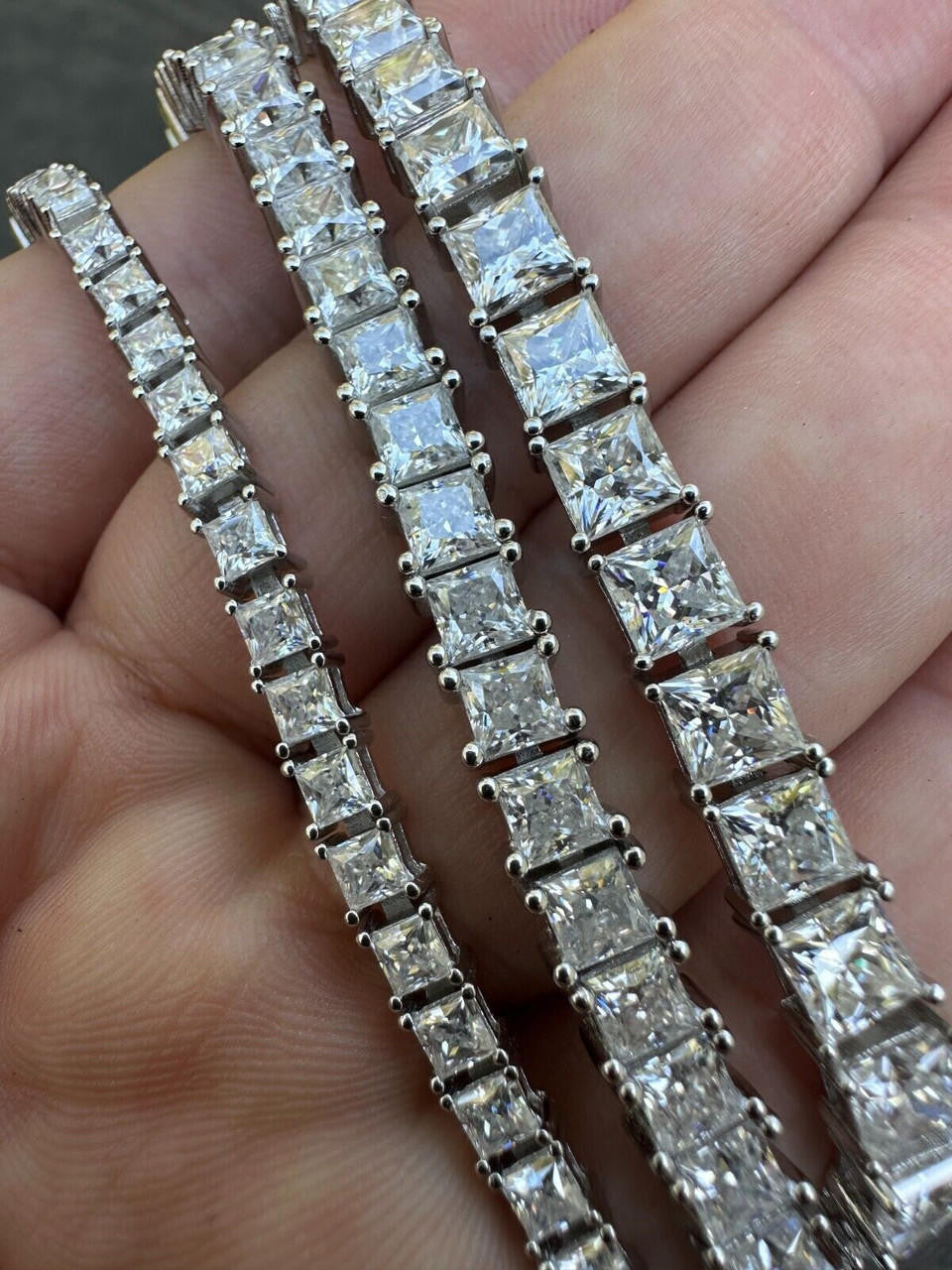 HarlemBling REAL MOISSANITE Iced Square Princess Cut Tennis Bracelet 925 Silver 3-5mm 6-8.5"