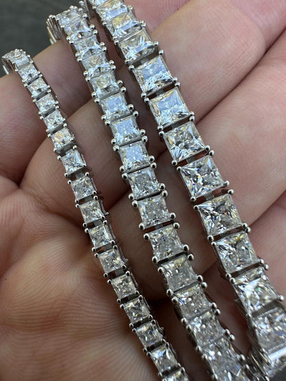 HarlemBling REAL MOISSANITE Iced Square Princess Cut Tennis Bracelet 925 Silver 3-5mm 6-8.5"