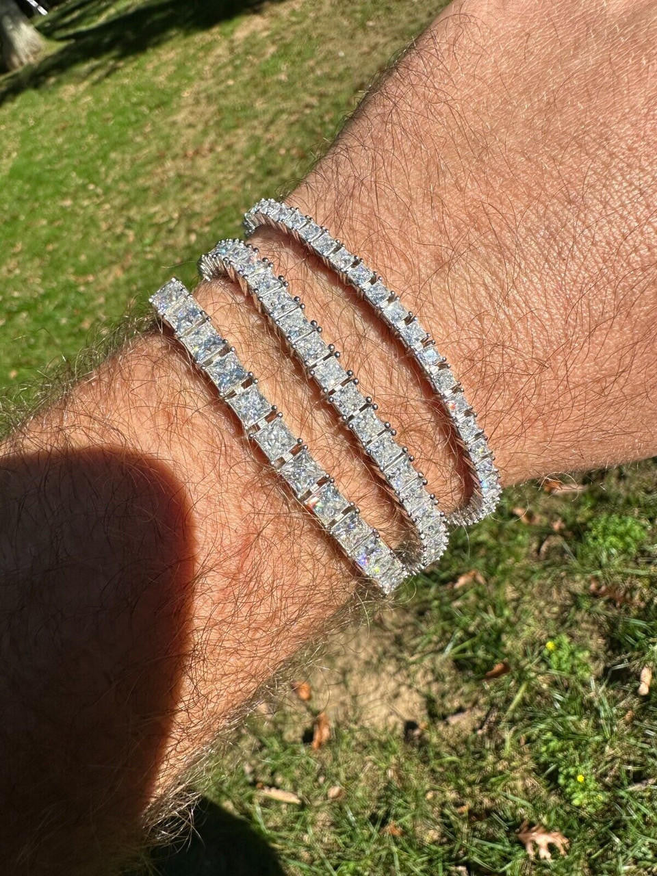 HarlemBling REAL MOISSANITE Iced Square Princess Cut Tennis Bracelet 925 Silver 3-5mm 6-8.5"