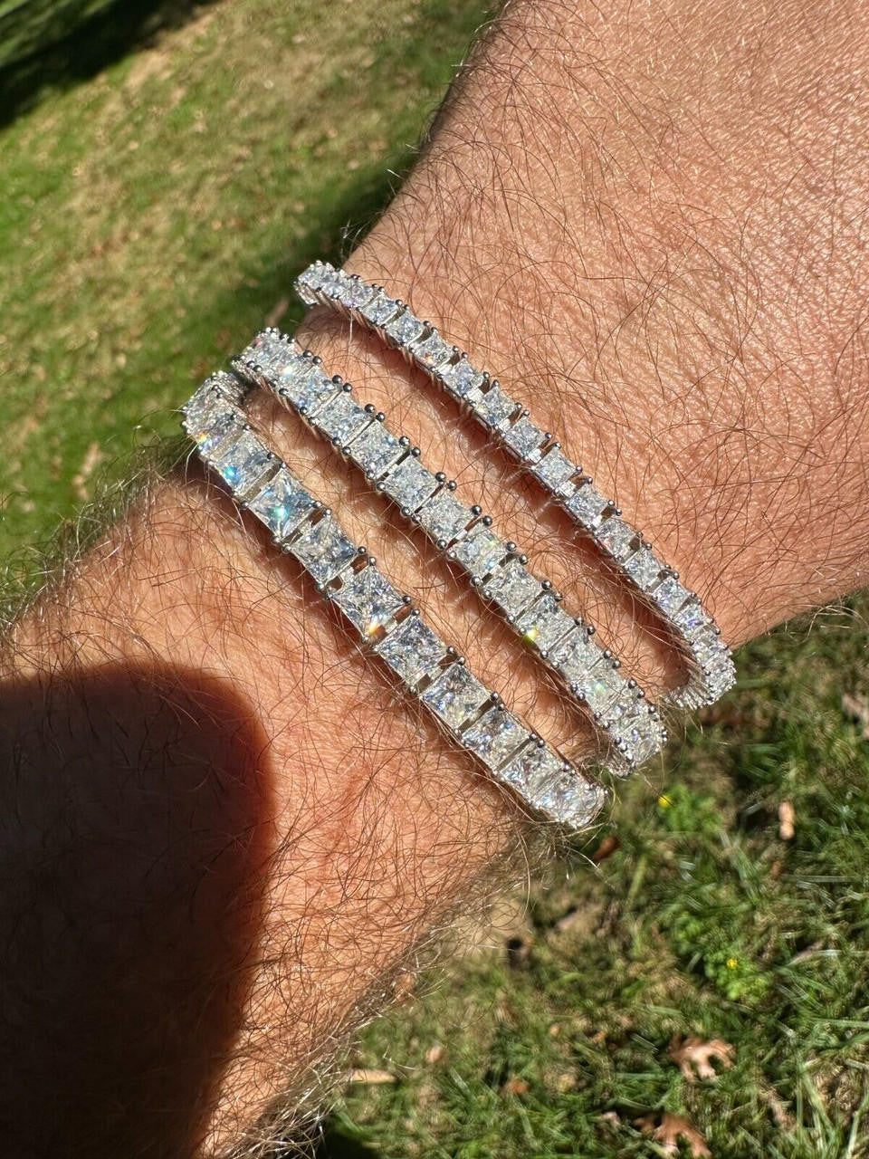 HarlemBling REAL MOISSANITE Iced Square Princess Cut Tennis Bracelet 925 Silver 3-5mm 6-8.5"