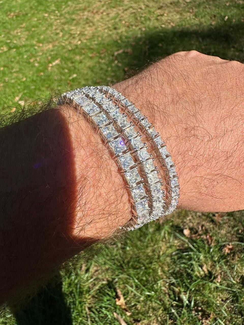 HarlemBling REAL MOISSANITE Iced Square Princess Cut Tennis Bracelet 925 Silver 3-5mm 6-8.5"