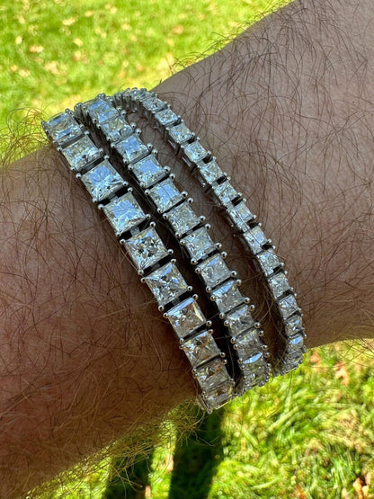 HarlemBling REAL MOISSANITE Iced Square Princess Cut Tennis Bracelet 925 Silver 3-5mm 6-8.5"