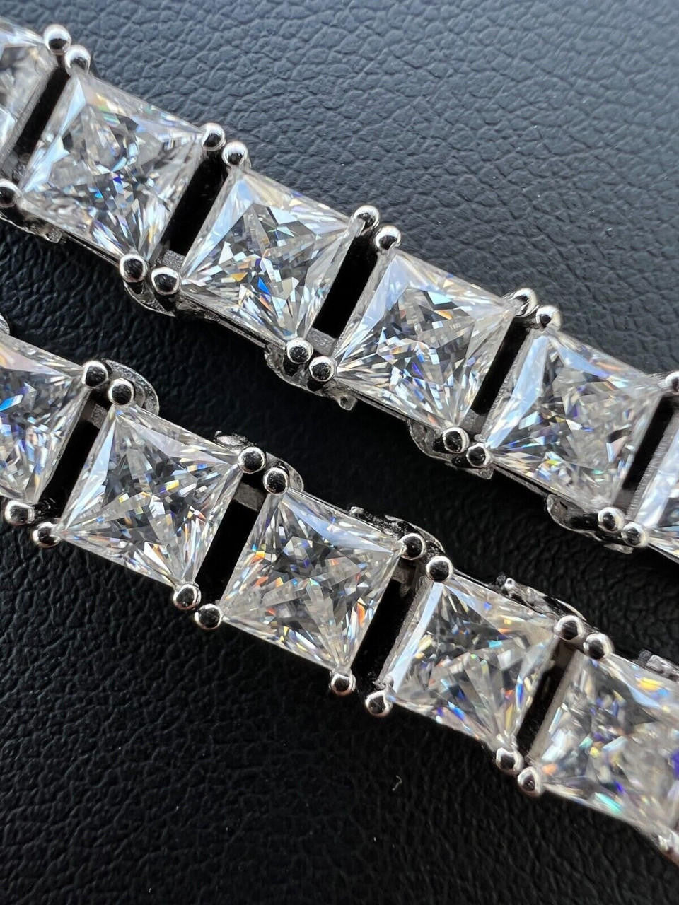 HarlemBling REAL MOISSANITE Iced Square Princess Cut Tennis Bracelet 925 Silver 3-5mm 6-8.5"