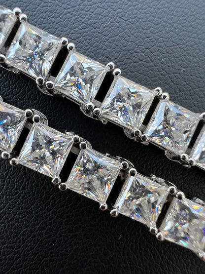 HarlemBling REAL MOISSANITE Iced Square Princess Cut Tennis Bracelet 925 Silver 3-5mm 6-8.5"