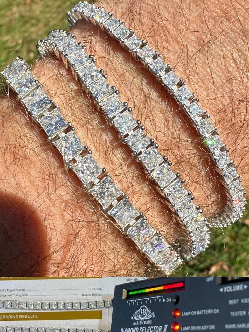 HarlemBling REAL MOISSANITE Iced Square Princess Cut Tennis Bracelet 925 Silver 3-5mm 6-8.5"