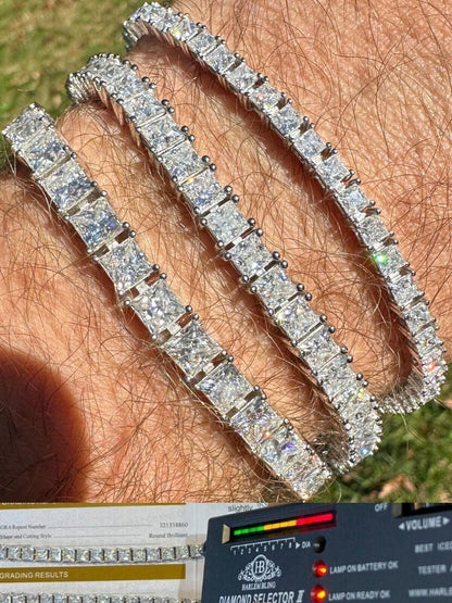 HarlemBling REAL MOISSANITE Iced Square Princess Cut Tennis Bracelet 925 Silver 3-5mm 6-8.5"