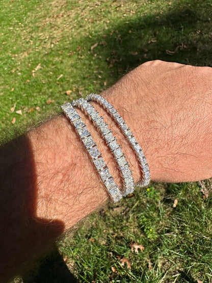 HarlemBling REAL MOISSANITE Iced Square Princess Cut Tennis Bracelet 925 Silver 3-5mm 6-8.5"