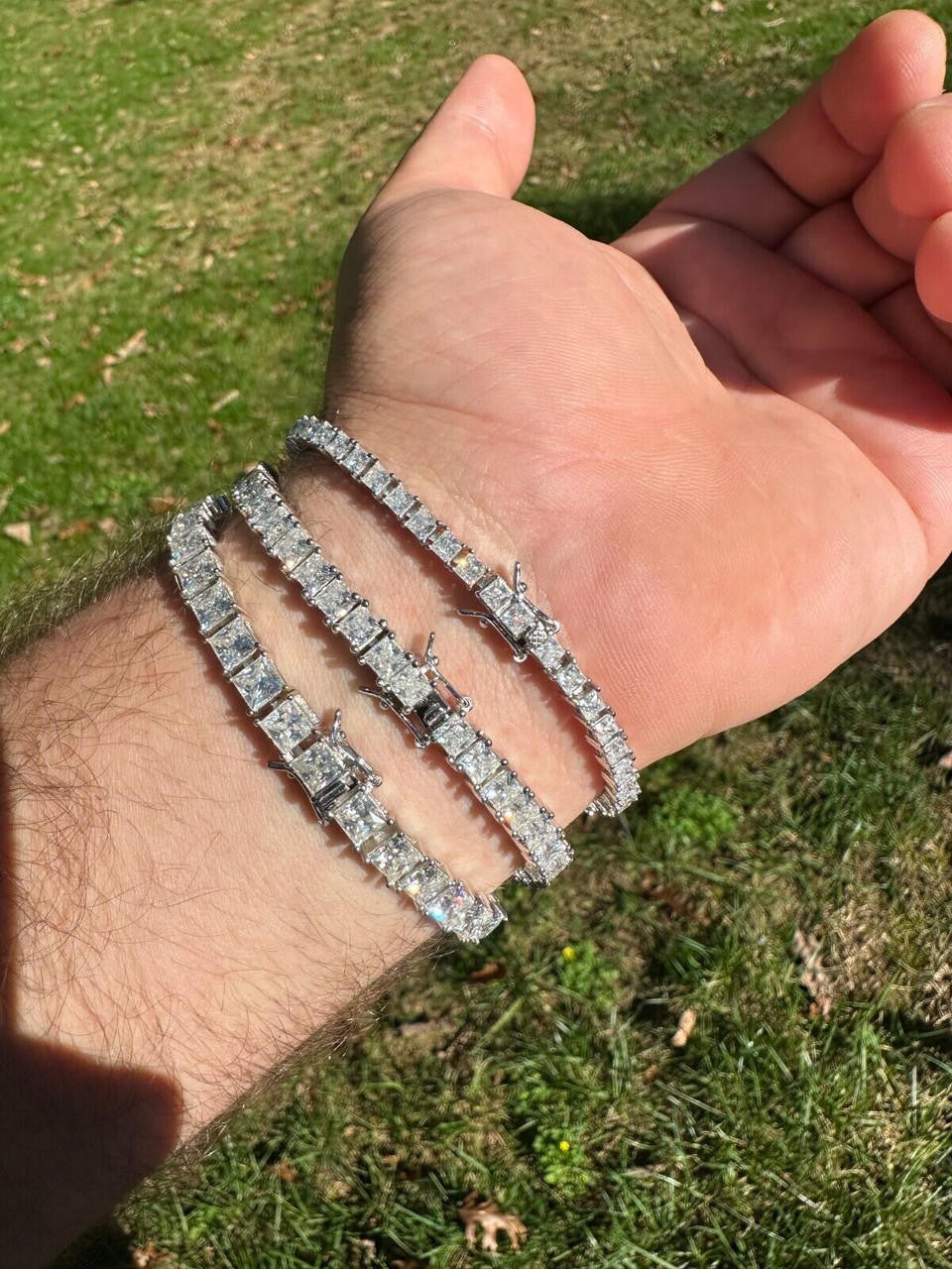 HarlemBling REAL MOISSANITE Iced Square Princess Cut Tennis Bracelet 925 Silver 3-5mm 6-8.5"