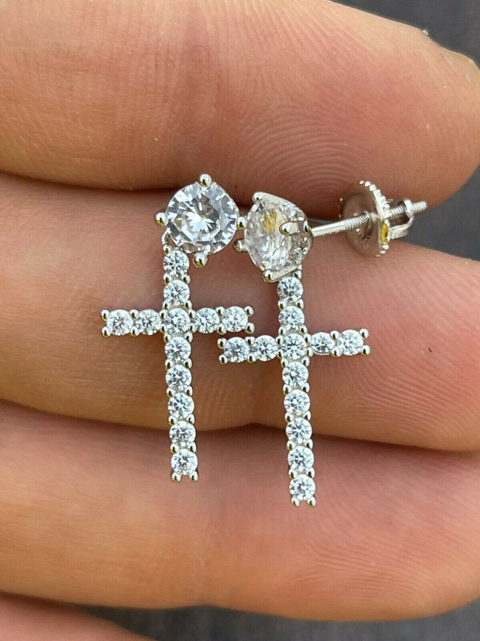 HarlemBling Real MOISSANITE Mens Ladies Dangle Cross Studs Earrings Iced Pass Diamond Tester