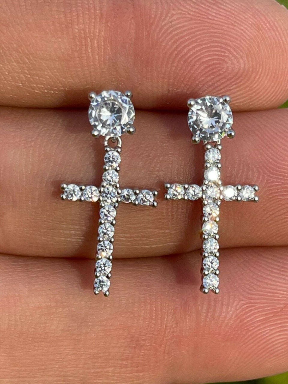 HarlemBling Real MOISSANITE Mens Ladies Dangle Cross Studs Earrings Iced Pass Diamond Tester