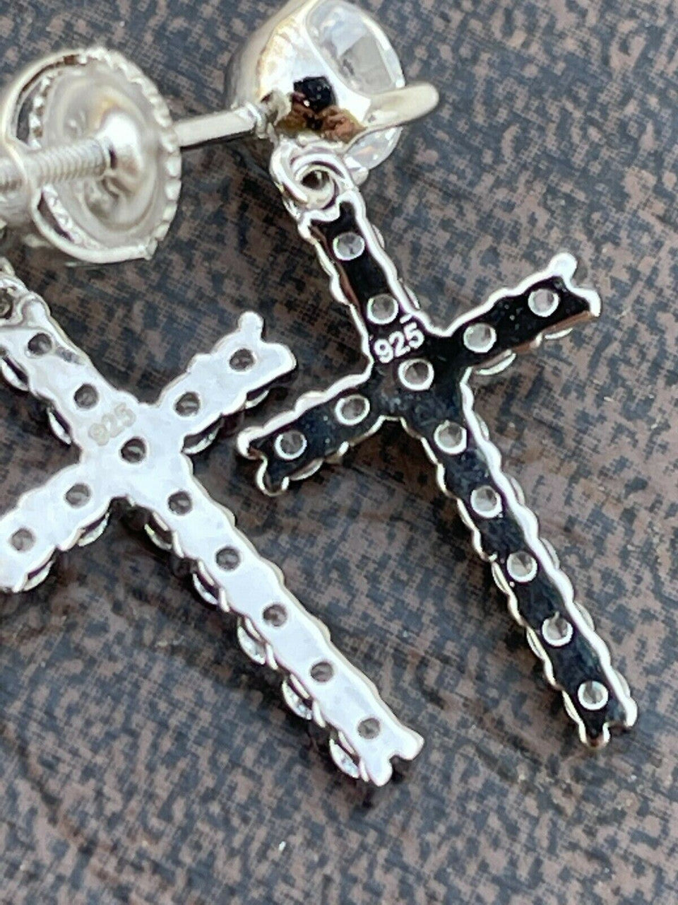 HarlemBling Real MOISSANITE Mens Ladies Dangle Cross Studs Earrings Iced Pass Diamond Tester