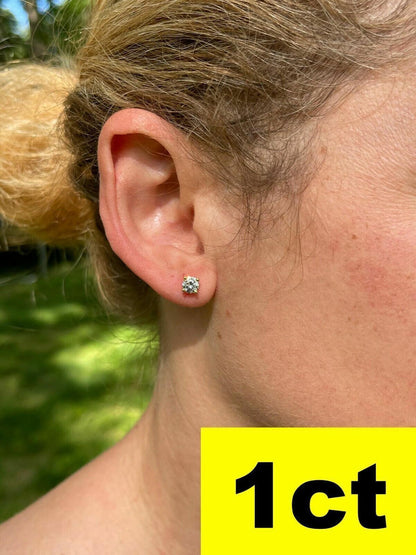 HarlemBling Real Moissanite Pushback Stud Earrings 14k Gold Plated 925 Silver Hip Hop 3-10mm