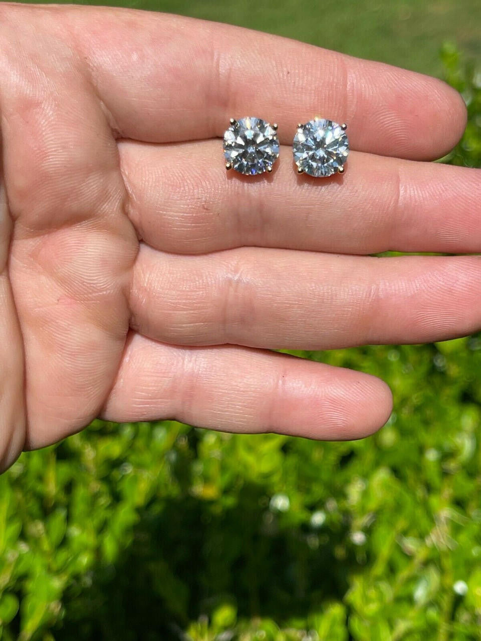 HarlemBling Real Moissanite Pushback Stud Earrings 14k Gold Plated 925 Silver Hip Hop 3-10mm