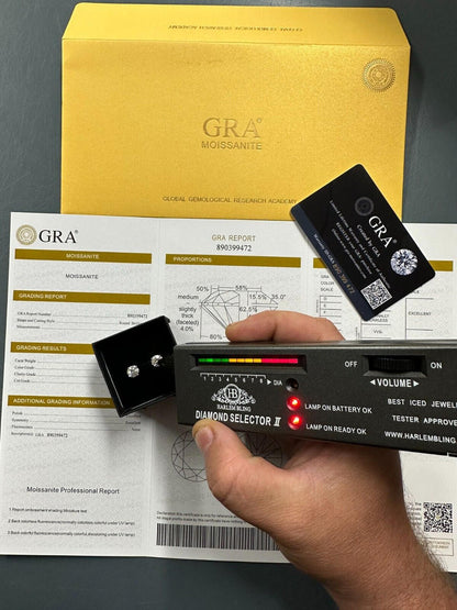 HarlemBling Real Moissanite Pushback Stud Earrings 925 Silver Hip Hop Mens Ladies 3mm-10mm