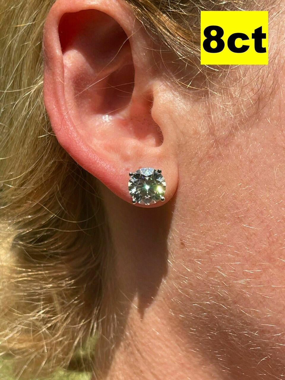 HarlemBling Real Moissanite Pushback Stud Earrings 925 Silver Hip Hop Mens Ladies 3mm-10mm