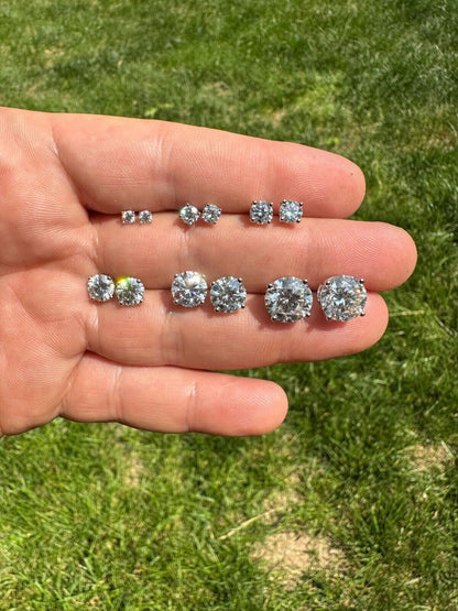 HarlemBling Real Moissanite Pushback Stud Earrings 925 Silver Hip Hop Mens Ladies 3mm-10mm