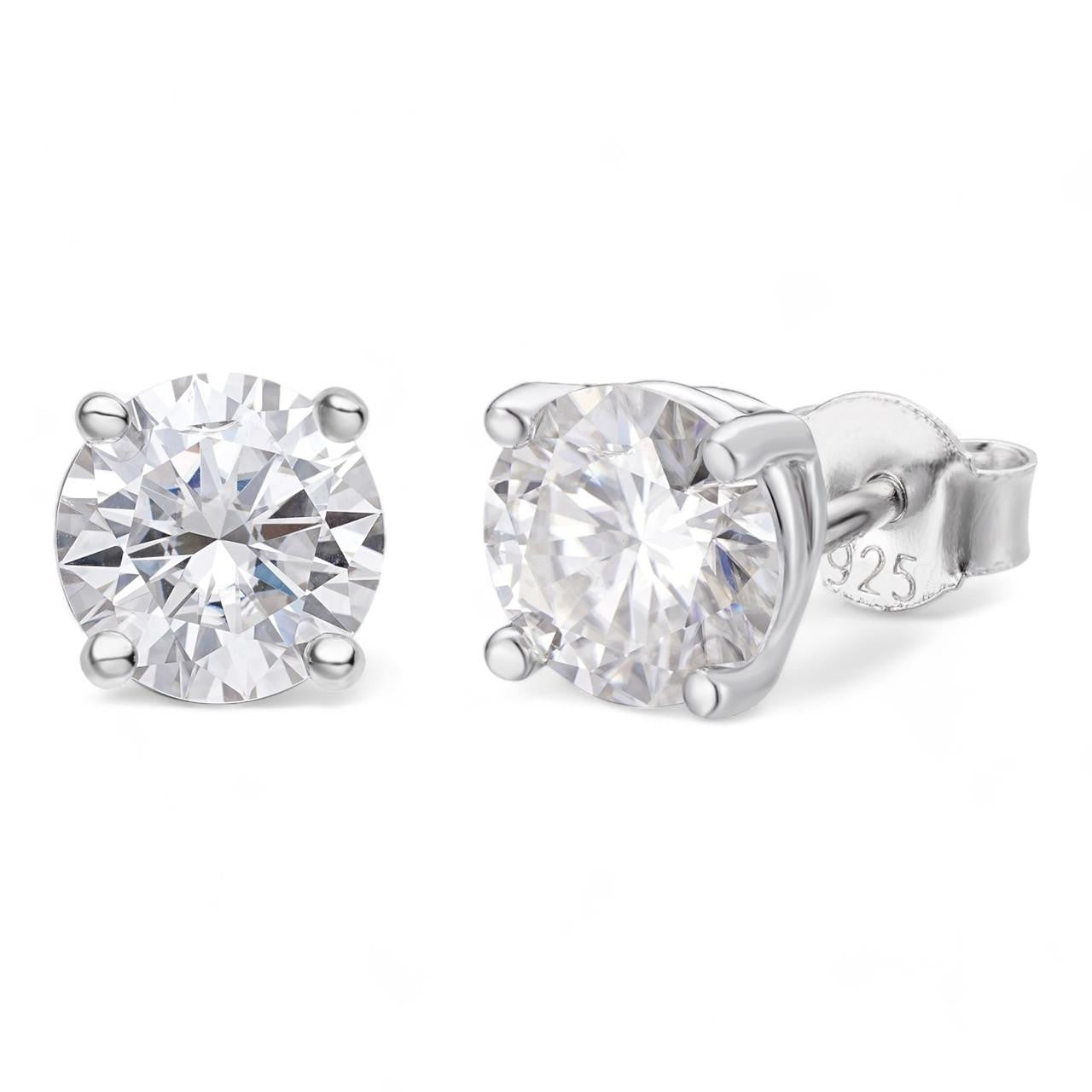 HarlemBling Real Moissanite Pushback Stud Earrings 925 Silver Hip Hop Mens Ladies 3mm-10mm