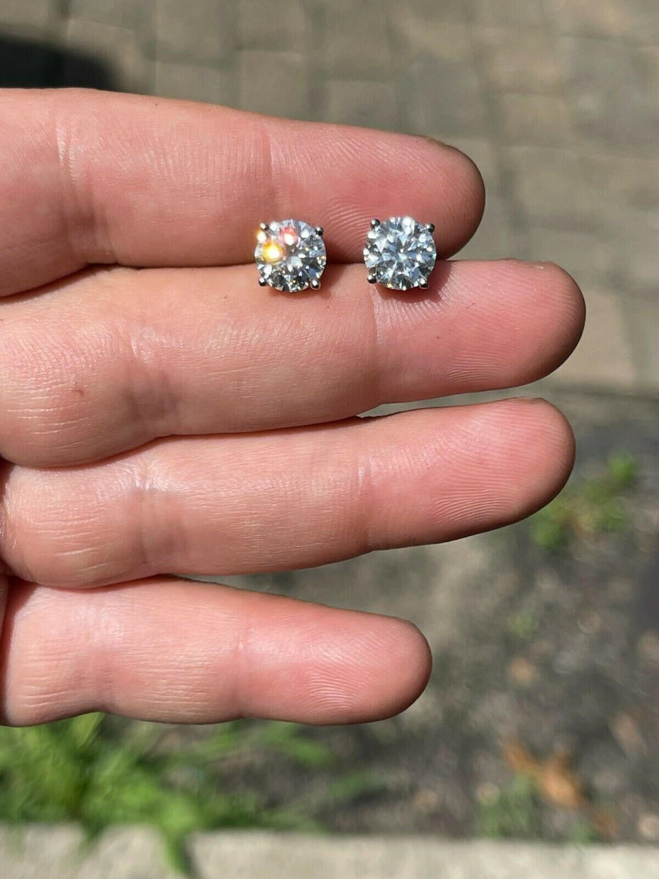 HarlemBling Real Moissanite Pushback Stud Earrings 925 Silver Hip Hop Mens Ladies 3mm-10mm