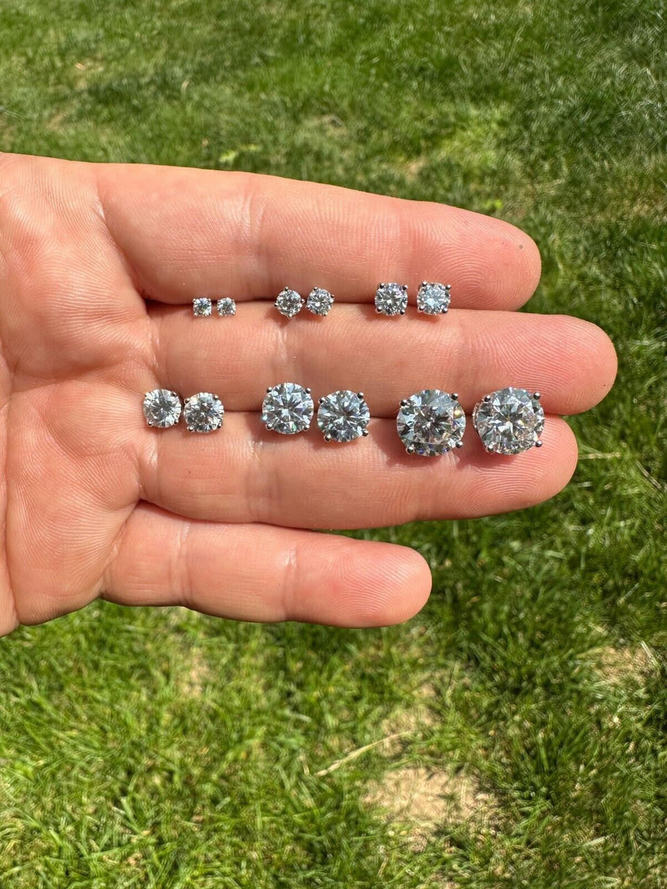 HarlemBling Real Moissanite Pushback Stud Earrings 925 Silver Hip Hop Mens Ladies 3mm-10mm