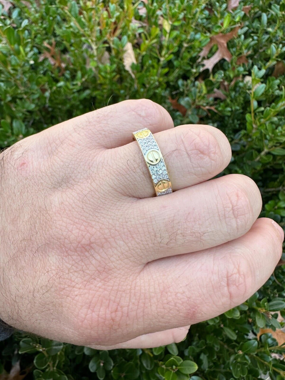 HarlemBling Real Moissanite "Screw" Eternity Band Love Ring 14k Gold Vermeil 925 Silver 5mm