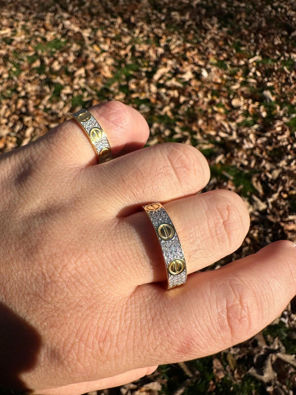 HarlemBling Real Moissanite "Screw" Eternity Band Love Ring 14k Gold Vermeil 925 Silver 5mm