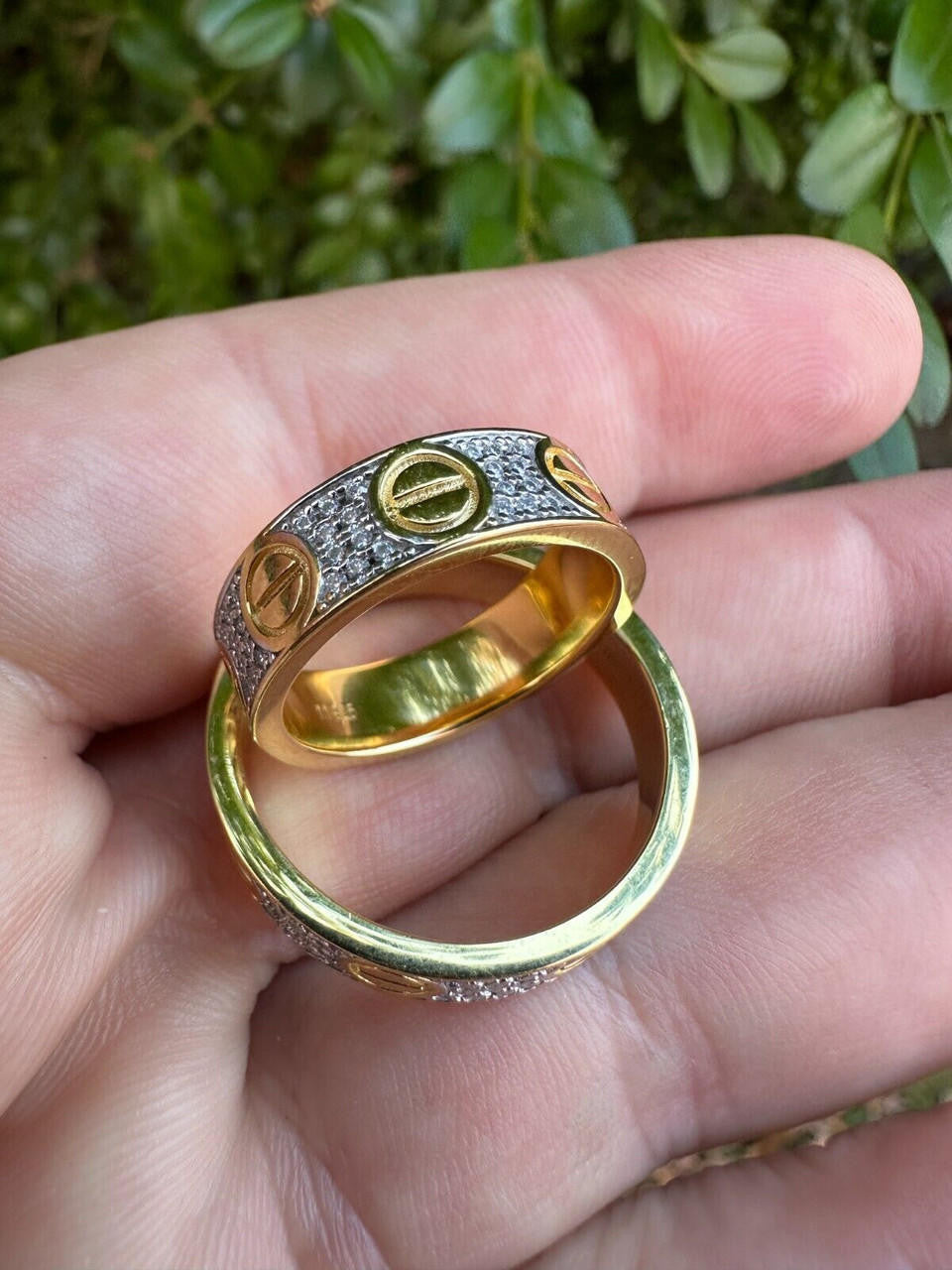 HarlemBling Real Moissanite "Screw" Eternity Band Love Ring 14k Gold Vermeil 925 Silver 5mm