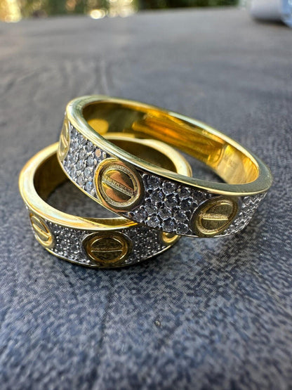 HarlemBling Real Moissanite "Screw" Eternity Band Love Ring 14k Gold Vermeil 925 Silver 5mm