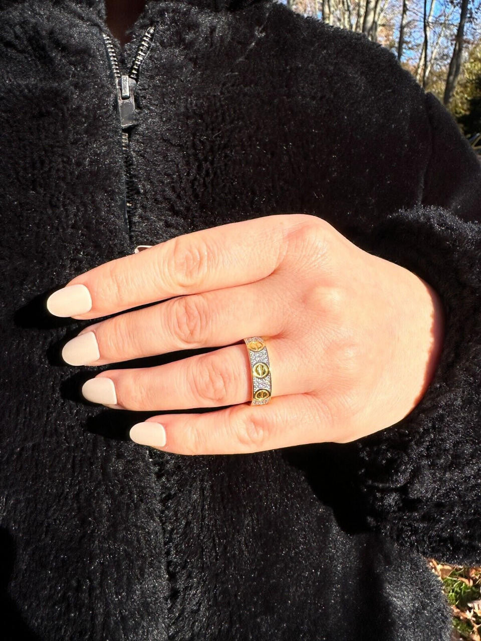 HarlemBling Real Moissanite "Screw" Eternity Band Love Ring 14k Gold Vermeil 925 Silver 5mm