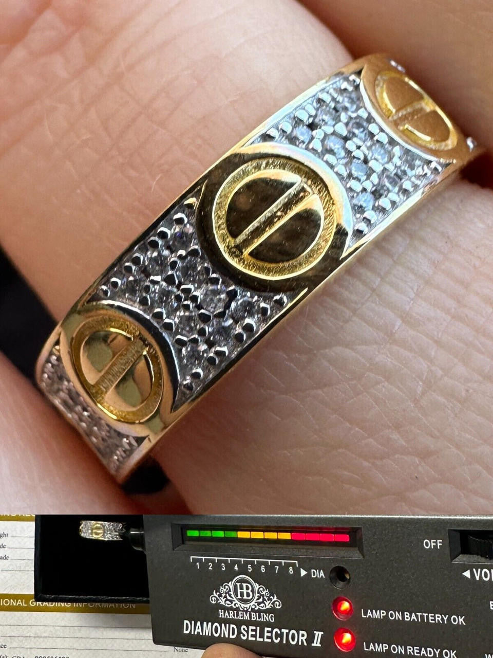 HarlemBling Real Moissanite "Screw" Eternity Band Love Ring 14k Gold Vermeil 925 Silver 5mm