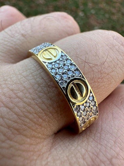 HarlemBling Real Moissanite "Screw" Eternity Band Love Ring 14k Gold Vermeil 925 Silver 5mm