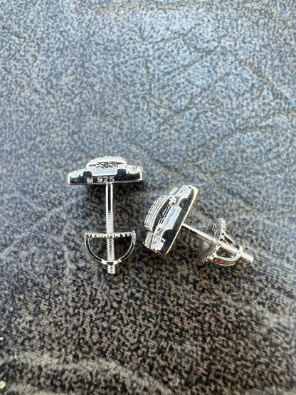 HarlemBling Real MOISSANITE Silver Iced Baguette Hip Hop Earrings Studs Pass Diamond Tester