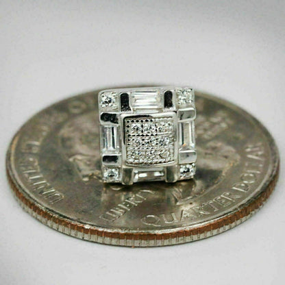 HarlemBling Real MOISSANITE Silver Iced Baguette Hip Hop Earrings Studs Pass Diamond Tester