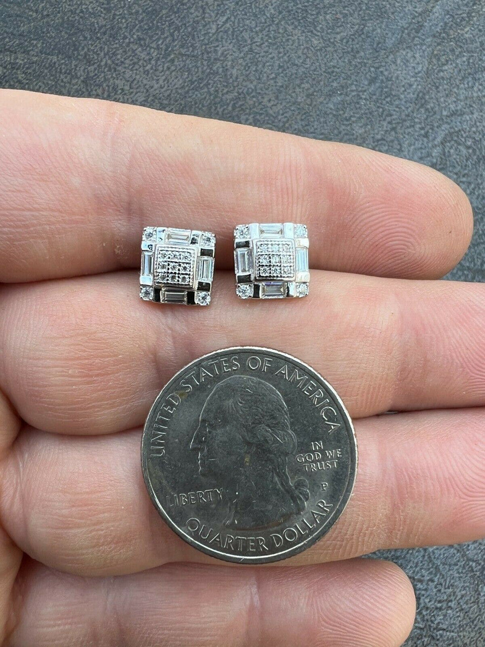 HarlemBling Real MOISSANITE Silver Iced Baguette Hip Hop Earrings Studs Pass Diamond Tester