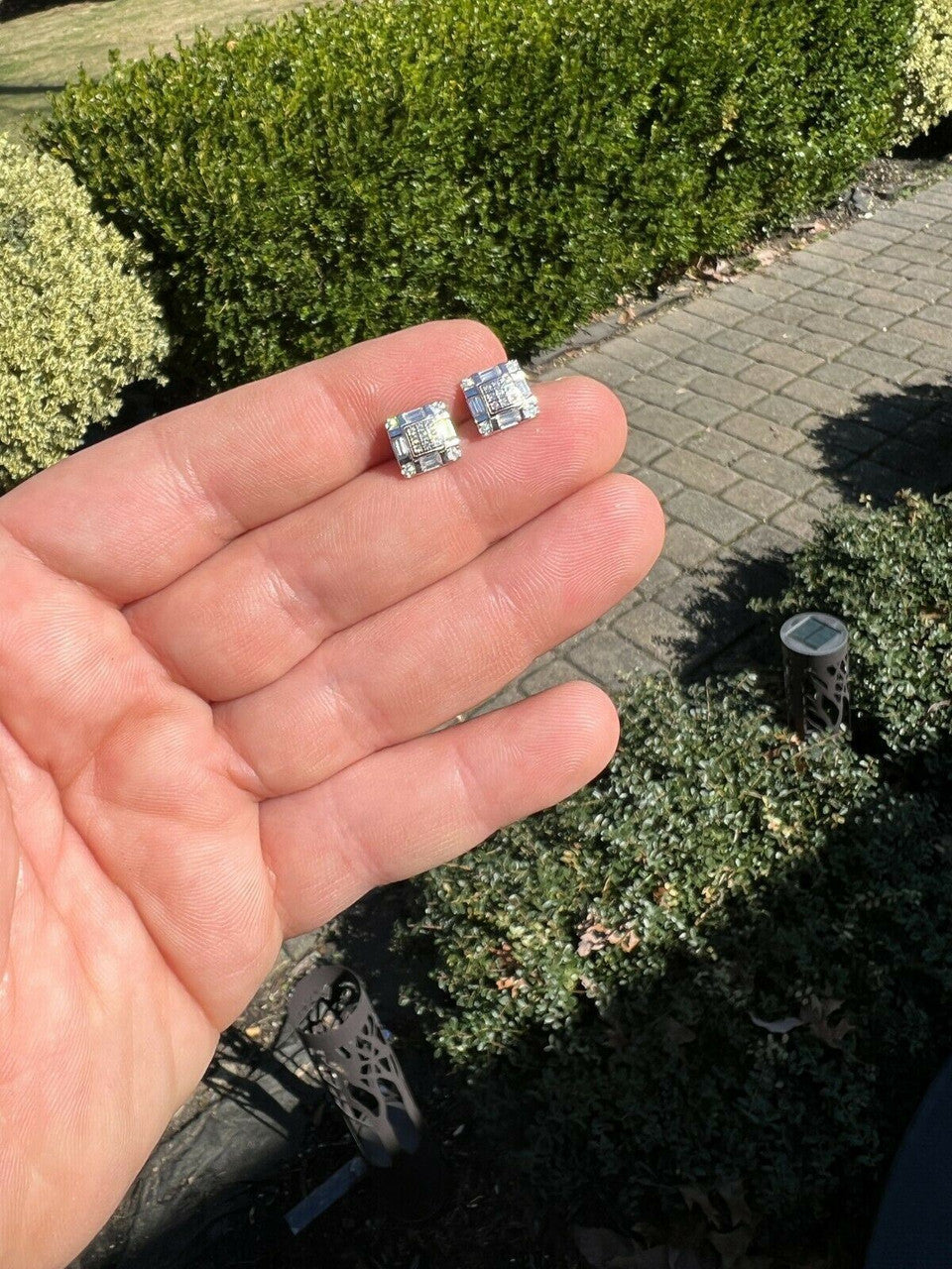 HarlemBling Real MOISSANITE Silver Iced Baguette Hip Hop Earrings Studs Pass Diamond Tester