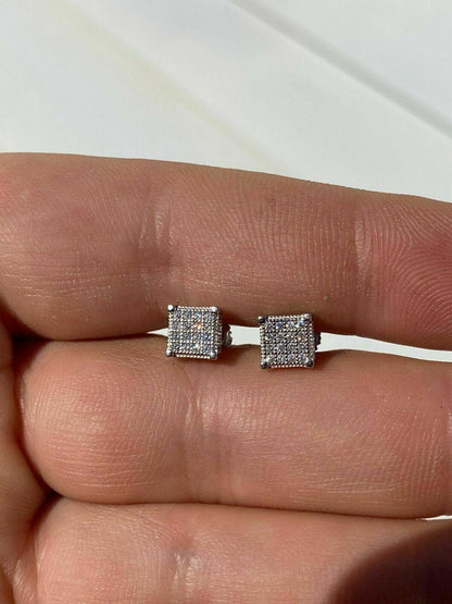 HarlemBling Real Moissanite Silver Small Cube Iced Hip Hop Earrings Stud Pass Diamond Tester