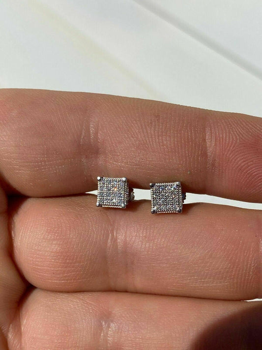 HarlemBling Real Moissanite Silver Small Cube Iced Hip Hop Earrings Stud Pass Diamond Tester
