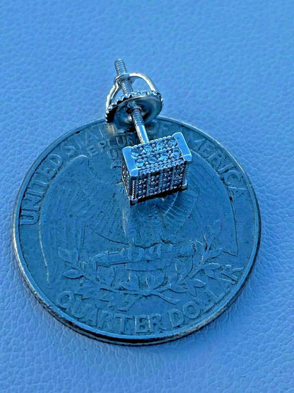 HarlemBling Real Moissanite Silver Small Cube Iced Hip Hop Earrings Stud Pass Diamond Tester