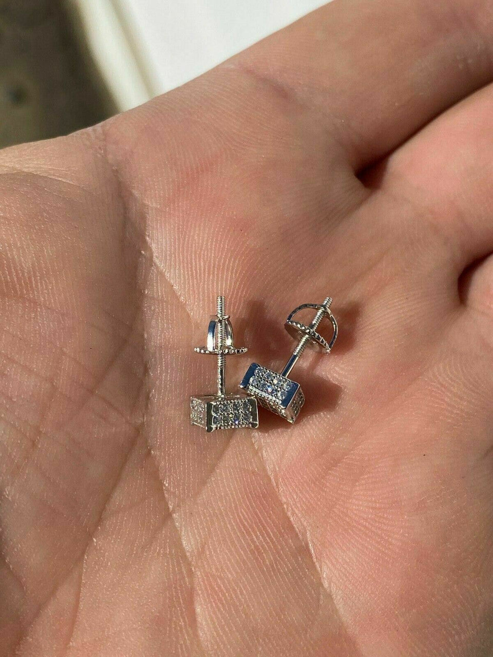 HarlemBling Real Moissanite Silver Small Cube Iced Hip Hop Earrings Stud Pass Diamond Tester