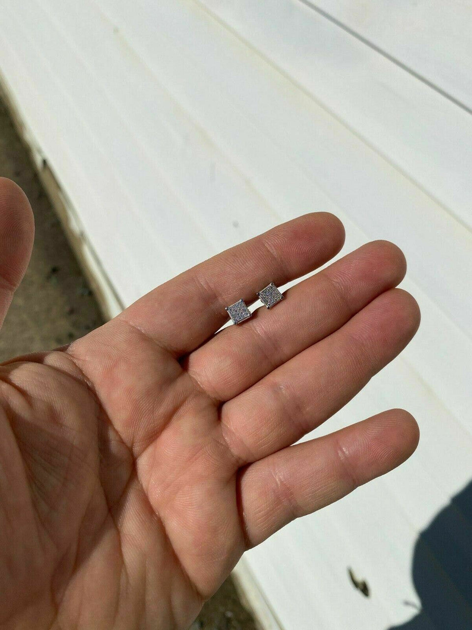 HarlemBling Real Moissanite Silver Small Cube Iced Hip Hop Earrings Stud Pass Diamond Tester