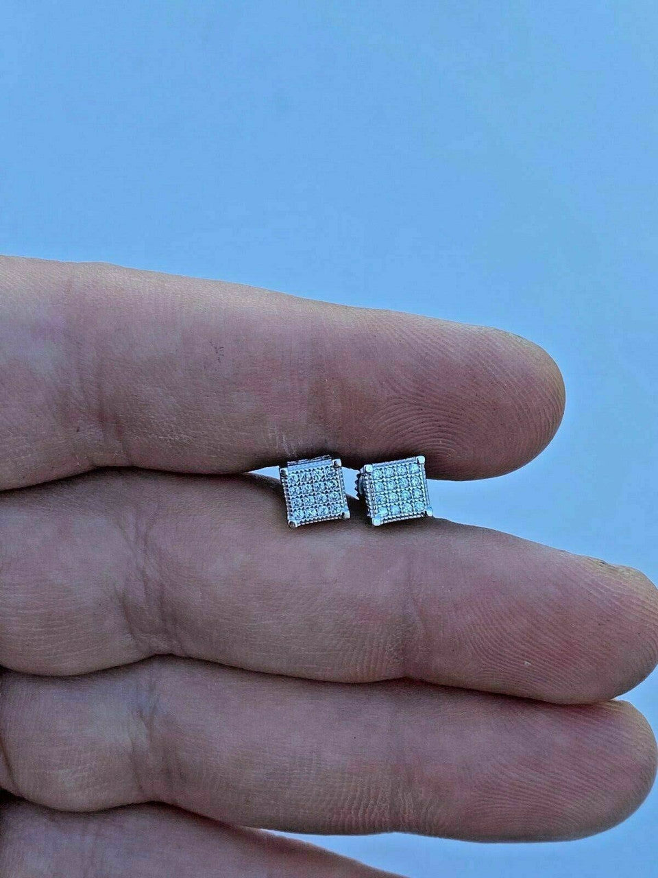 HarlemBling Real Moissanite Silver Small Cube Iced Hip Hop Earrings Stud Pass Diamond Tester